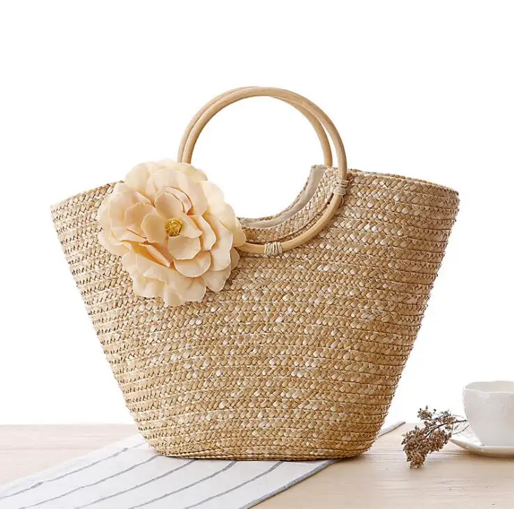 

Ladies Woven Handbag Beach Bag Tote Fashion Single Polyester Zipper Summer Seaside Travel Women PU Casual