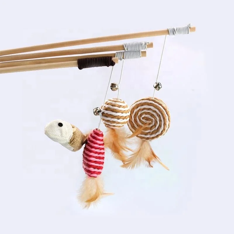 

Pet Newest Wooden Stick Cat Toy Feather Bell Mice Cat Interactive Cat Toy, Photo