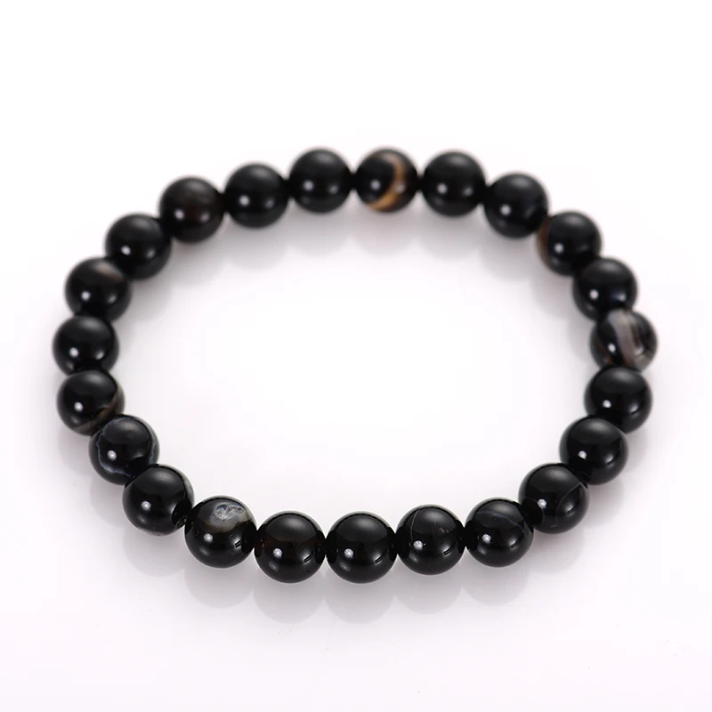 

8mm Natural black agate Gemstone Bangles Healing stone Beads Bracelets for Women Jewelry pulsera mujeres