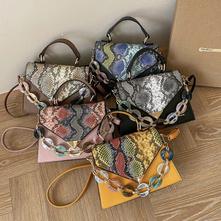 

Luxury Snake Pattern Chain Designer Bags Women Handbags Ladies, Yellow/khaki/blue/black/pink