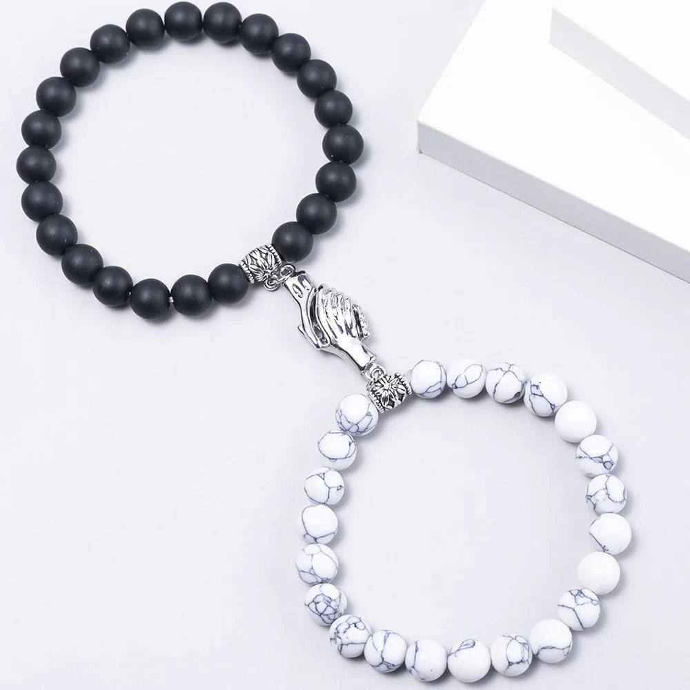 

Luxury hand jewelry natural frosted double beaded volcanic rock stone magnetic bracelets for couple, Customized colors
