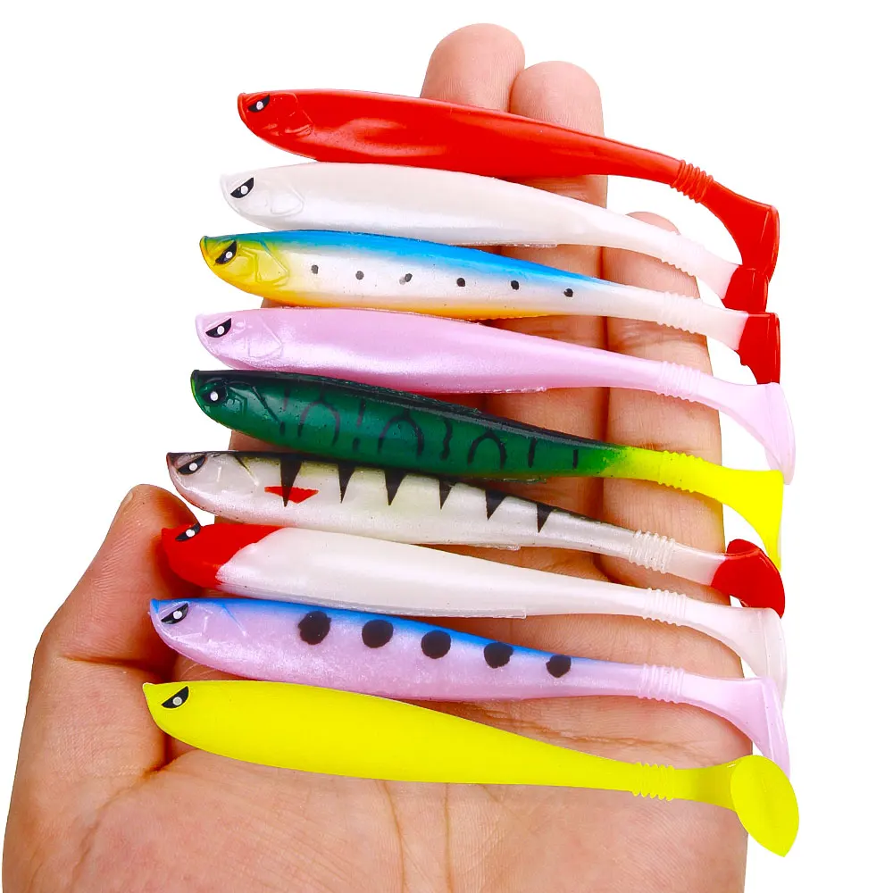9CM 4.1G 6pcs/bag Wholesale Fishing Soft Lures Artificial Vivid T Tail Fishing Baits Soft Plastic Shad Fishing Lure