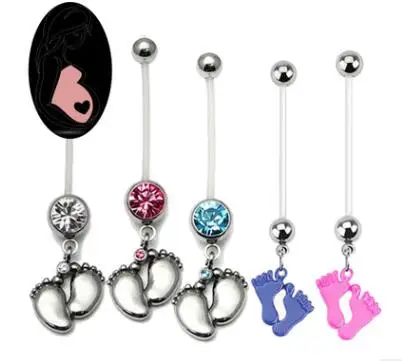 

1PC Bioflexible Bar Clear Aqua Pink Gem Belly Button Rings Piercing Dangle Foot Pregnant Women Navel Bar Piercing Jewelry