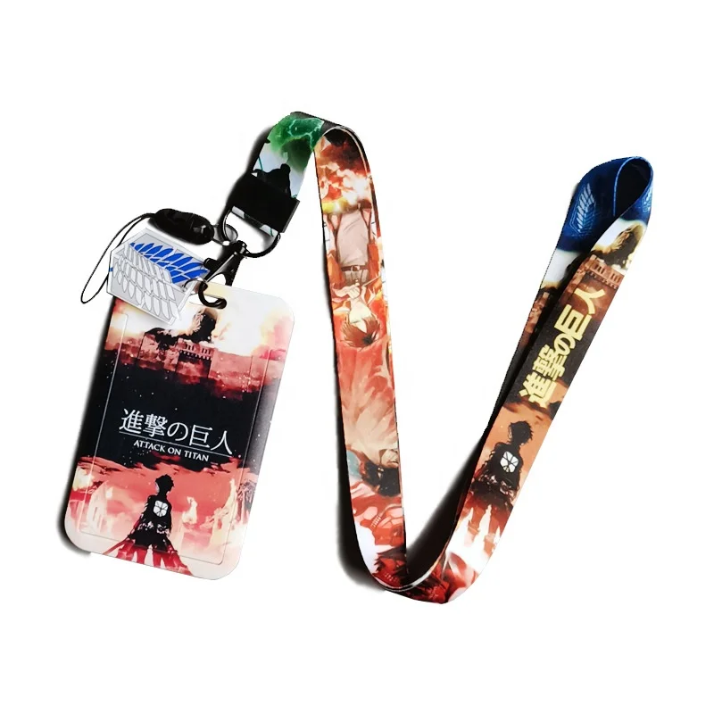 

Attack On Titan Japan Anime Polyester Lanyard Card Cover For Bus School ID Credit Card Promotion Gift PVC Card Holders