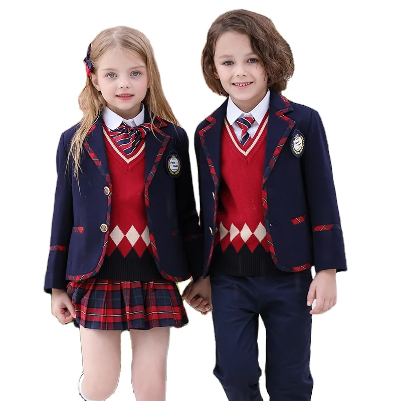 

Custom Design Wholesale British Style Boys and Girls School Uniform Sets Pre School Kindergarten Primary School Blazer Uniforms