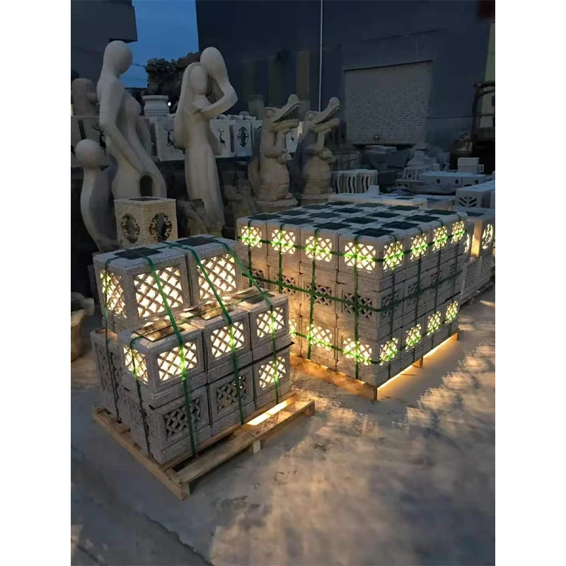 

Antique style hand carved outdoor granite solar lanterns