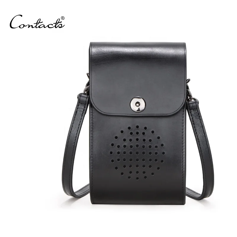 

Drop ship ladies black cow leather cute Messenger Sling cell phone pouch