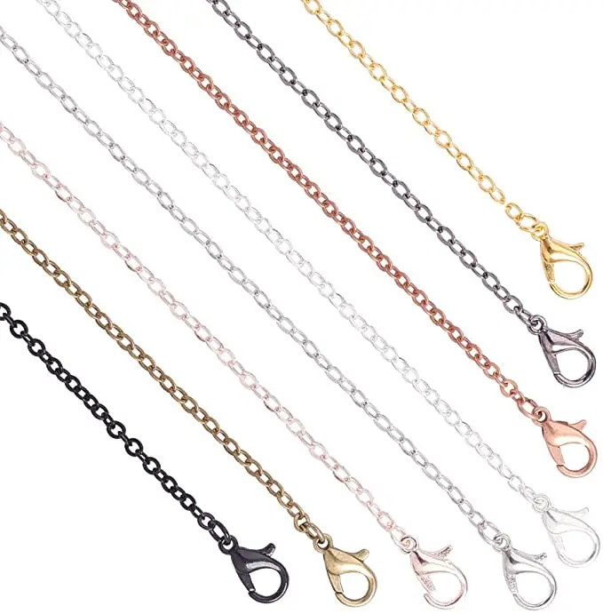 

40 Strands 8 Colors Brass Cross Chains Flat Oval Links Cable Chain Necklace with Lobster Clasps for Jewelry Making, Picture shows