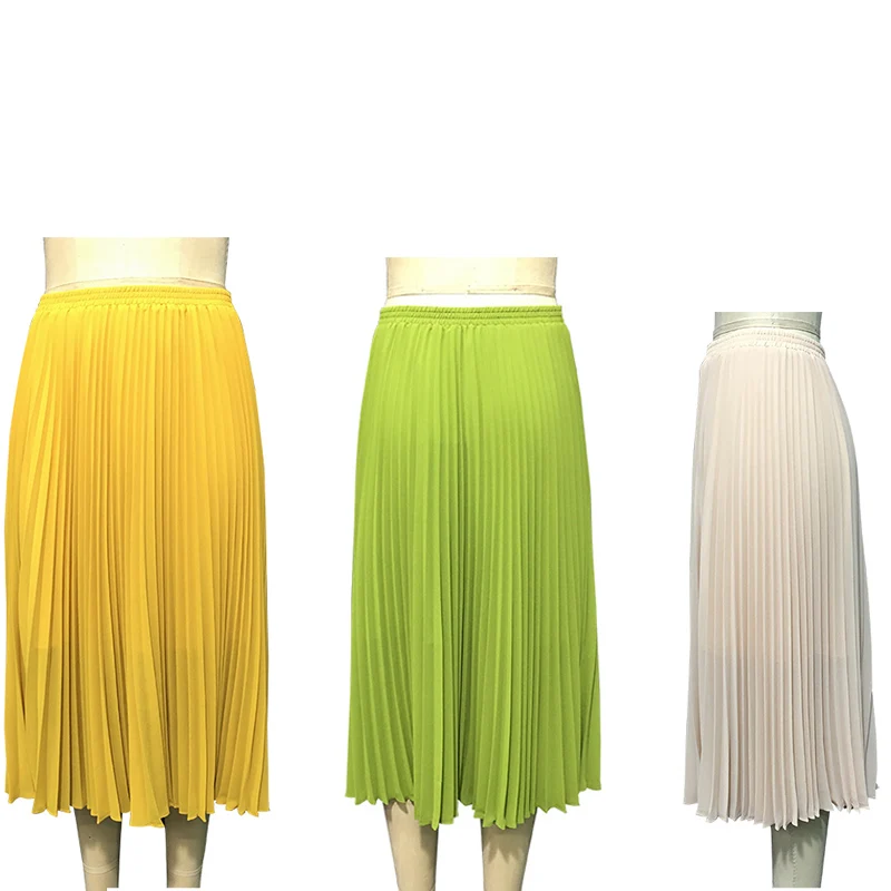 

S176-1 Summer Autumn High Quality Fashion New Elegant Sunray Pleat Chiffon Evening Casual Women Skirts
