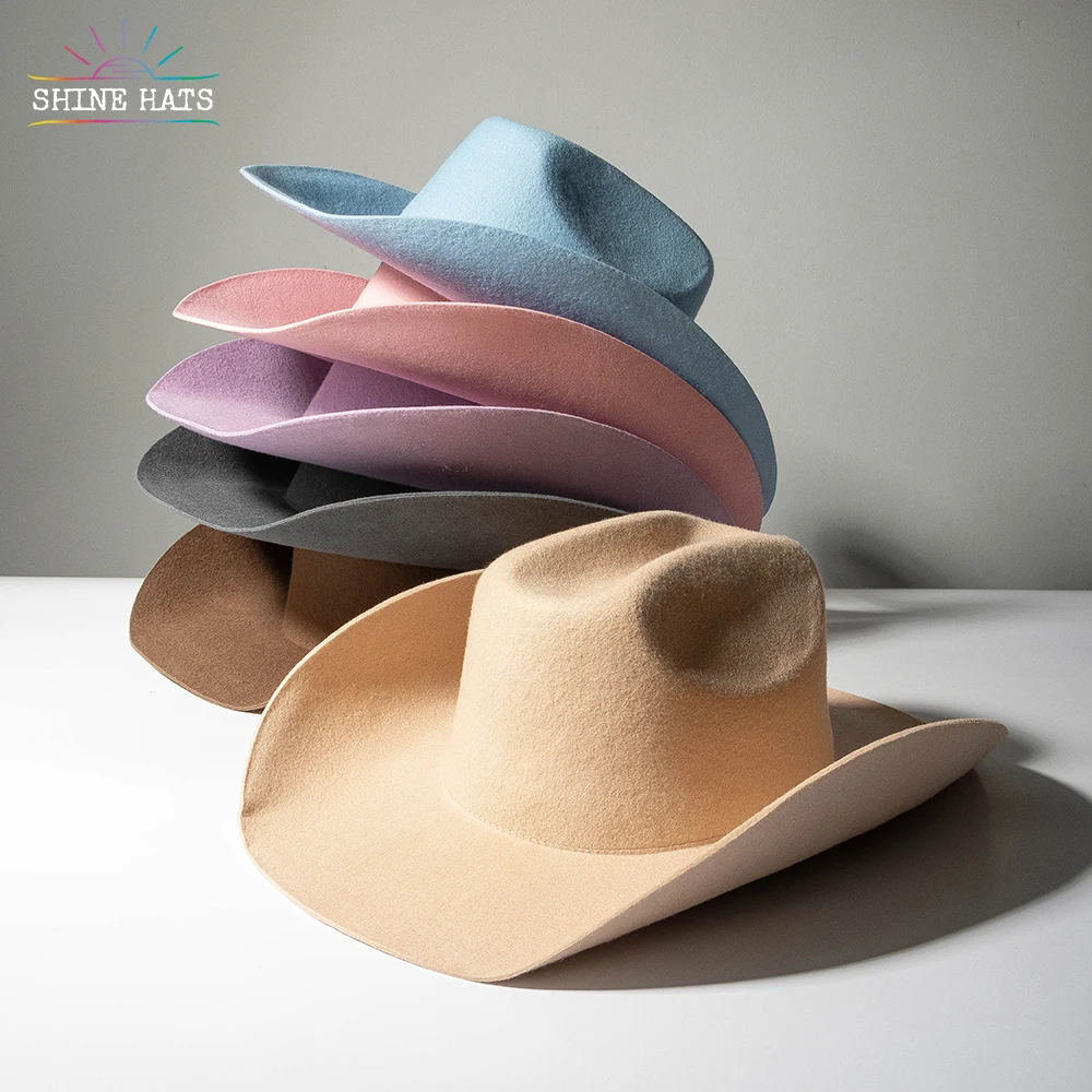 

Shinehats Luxury Wholesale 2023 Cowboy Western Fedora Hats 100% Wool Women Ladies Custom White Chapeau with Hat Band