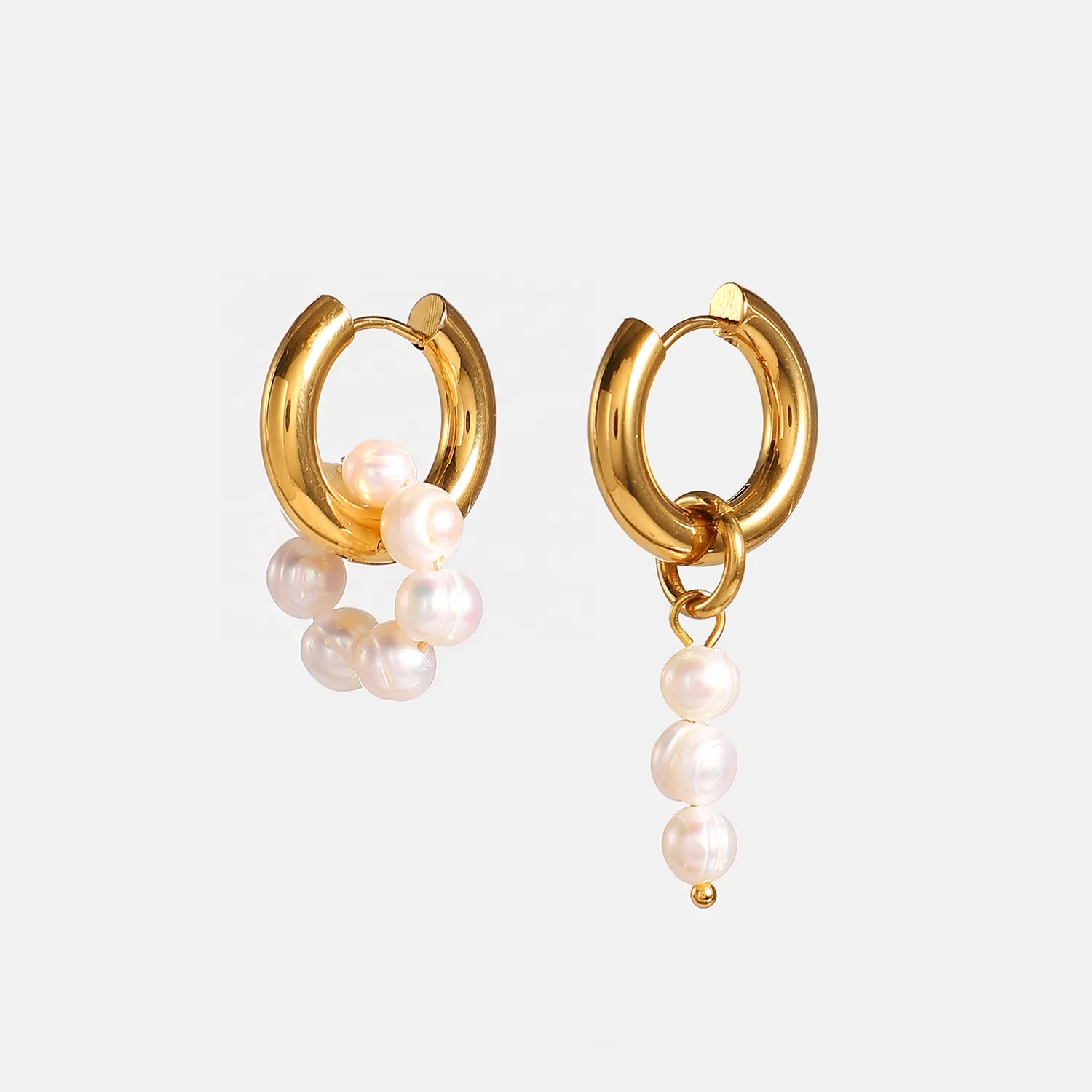 

Baroque 18K Gold Plated Pearl Drop Earrings Asymmetric Stainless Steel Freshwater Pearl Earring for Women