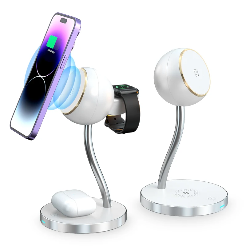 

2023 New LED Light wireless charger YW08 Atmosphere night light 4in1 wireless charger for phones smartwatches earphones