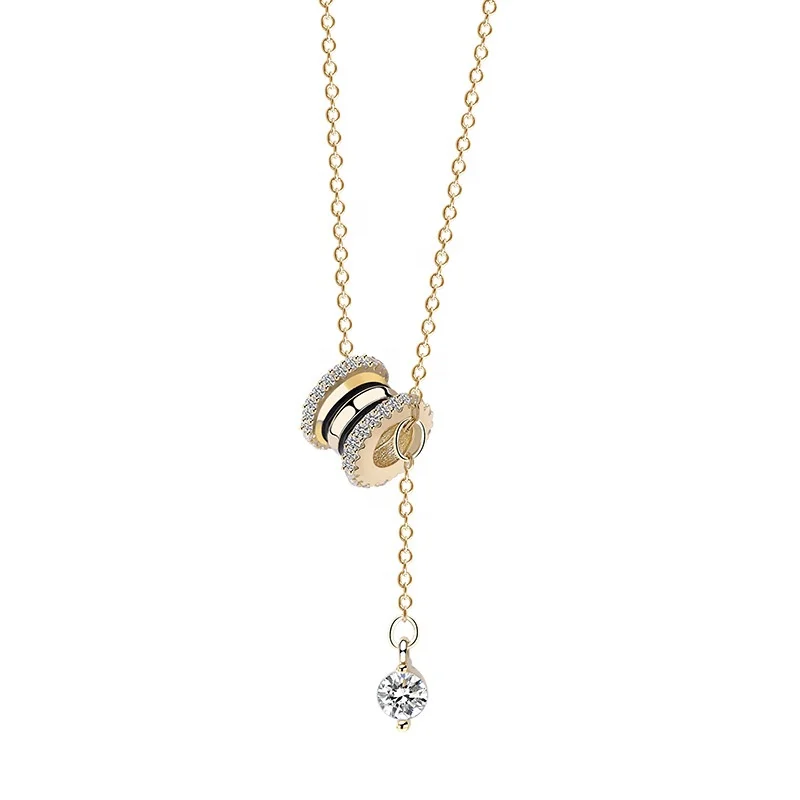 

925 Sterling Silver Jewelry Fashion Women Cylinder Necklace, White, gold