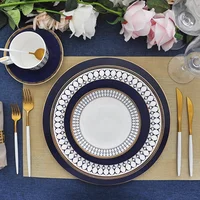 

wholesale best royal fine bone china navy blue gold rimmed line dinnerware dinner set for weddings