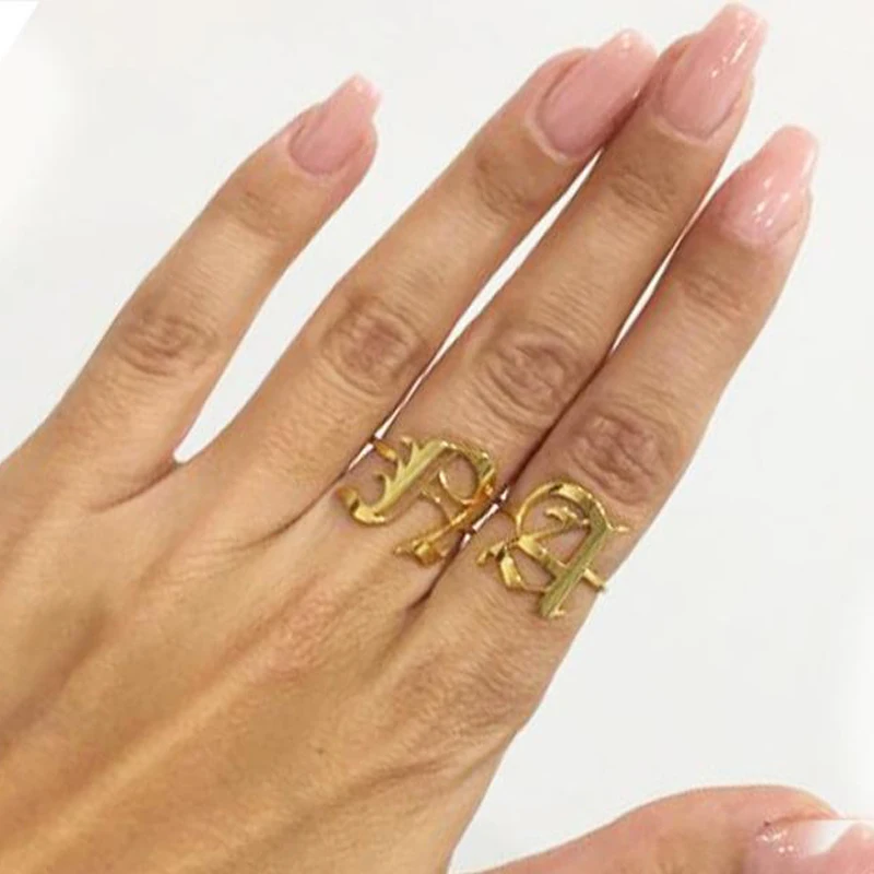 

20k Gold Stainless Steel Custom Jewelry Punk Gold Old English Ring for Men BFF Jewelry Gift Capital A-Z Initial Letter Ring, Cuban ring
