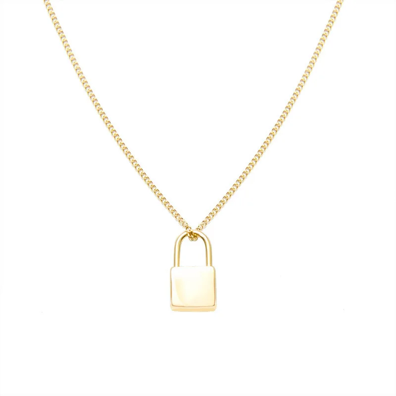 

18K Gold Plated Stainless Steel Chain with Lock Pendant Necklace, 18k gold/rose gold/steel