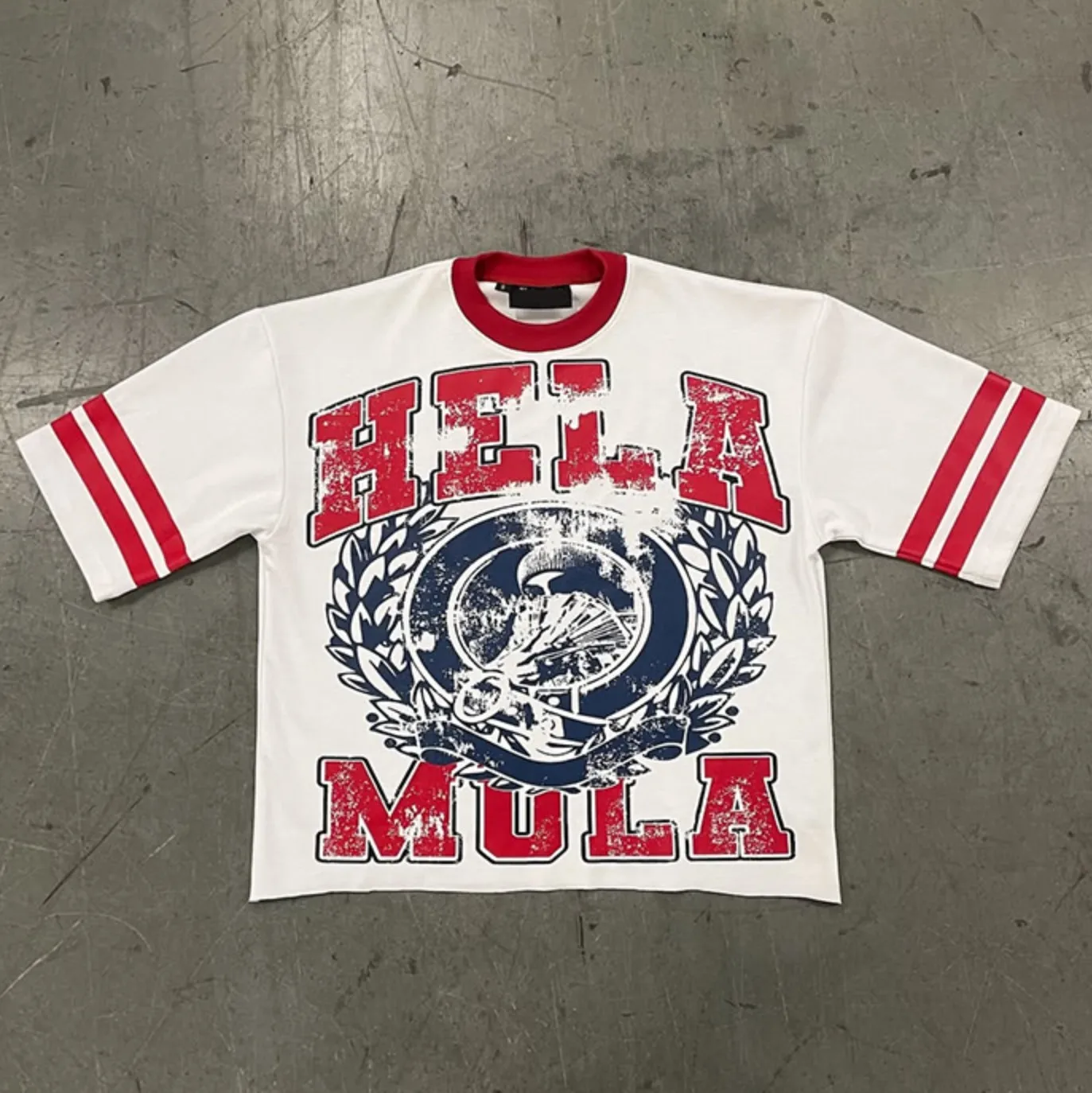 Custom New Streetwear T-Shirt 100% Cotton Color Block Ringer Crack Printing Oversized Boxy Fit Heavyweight T Shirt
