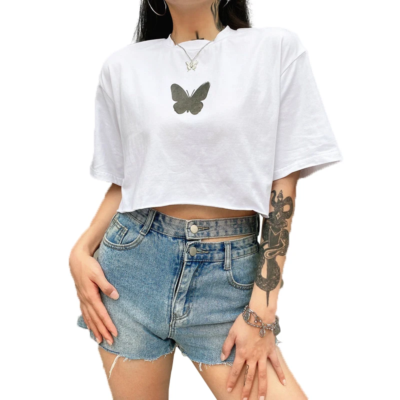 

Crop Top Reflective Butterfly T-shirt Women