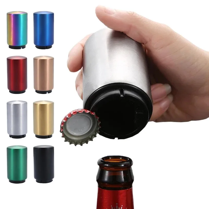 

JTX019 Magnetic Automatic Beer Bottle Opener Portable Bar tools Push Down Beer Soda Cap Opener Stainless Steel Wine Opener, 9 colors