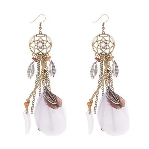 

Wholesale of new feather women's large earrings and long jewelry accessories, Colorful