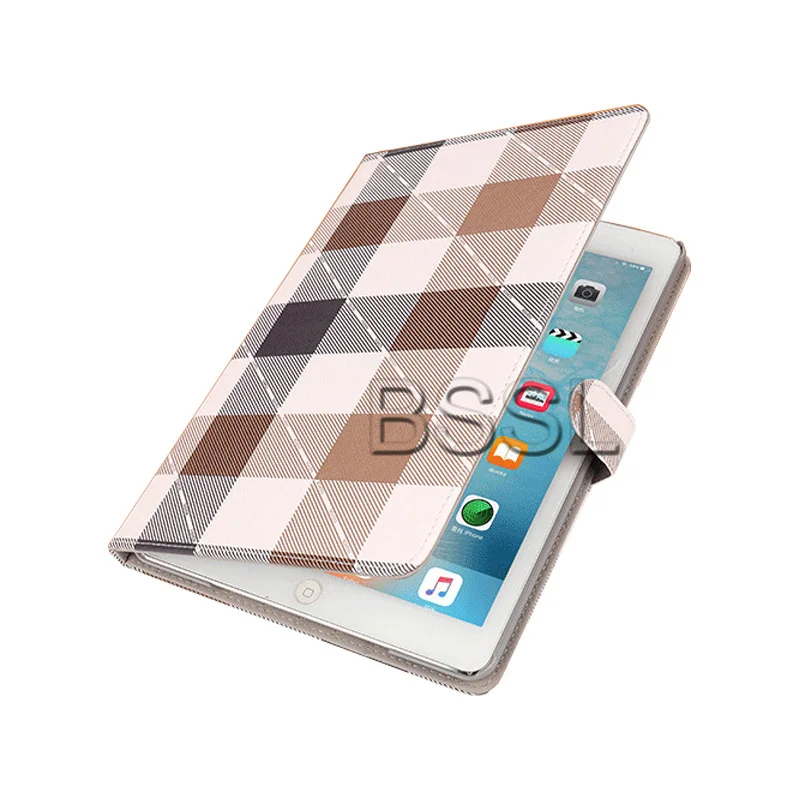 

Grid Pattern Flip PU Leather 9.7 inch Smart Cover for iPad Pro Air 10.5 inch protective lattice tablet case for iPad mini 1/2/3, Plaid apricot/plaid coffee