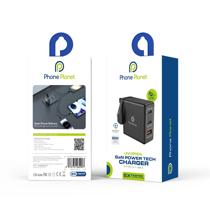 

Phone Planet hot selling 65w multi-port wall gan travel charger wall power adapter for phone tablet laptop
