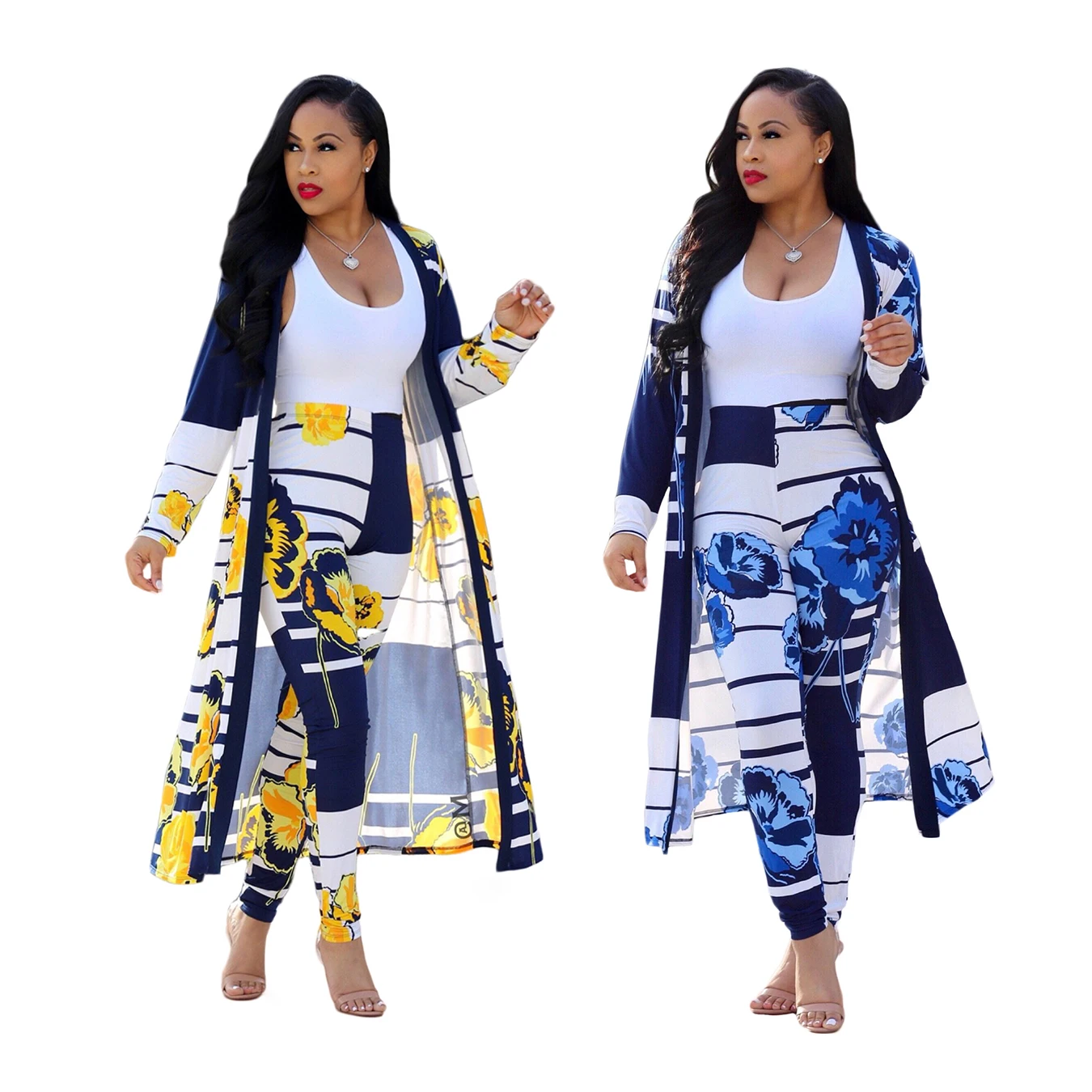 

Casual Fashion Digital Printing coats High Waist Pencil Trousers women clothing sets two piece outfits