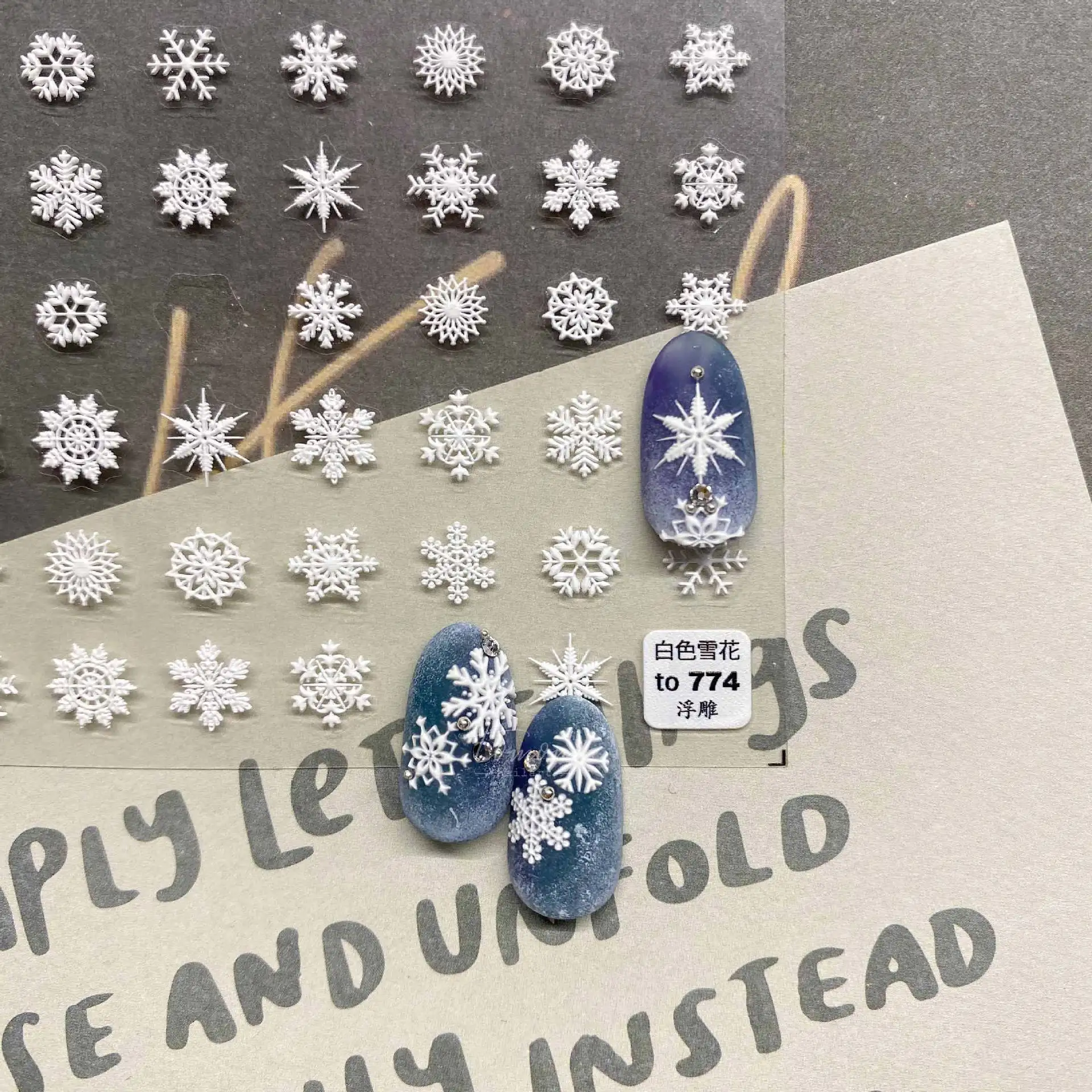 

Merry Christmas Nail Art Decals Relief Decorations Self Adhesive 5D Embossed White Snowflake Nail Sticker Christmas Charms
