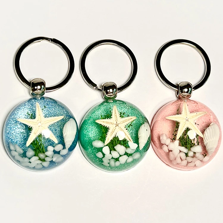 

high quality hemispherical white shell stone starfish pendants ornament perpetual luminous acrylic resin key chain