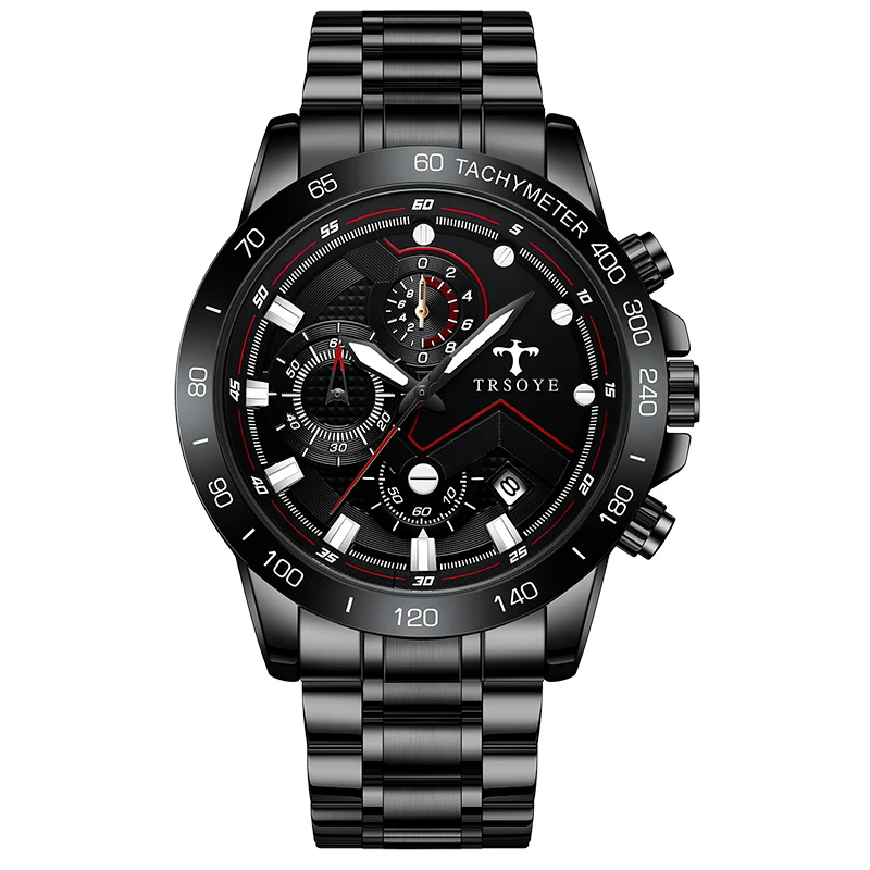 

Wristwatches Stainless Steel Luxury Men Hand Watch Waterproof High Quality Factory Watch Relojes Montre TRS698, Black