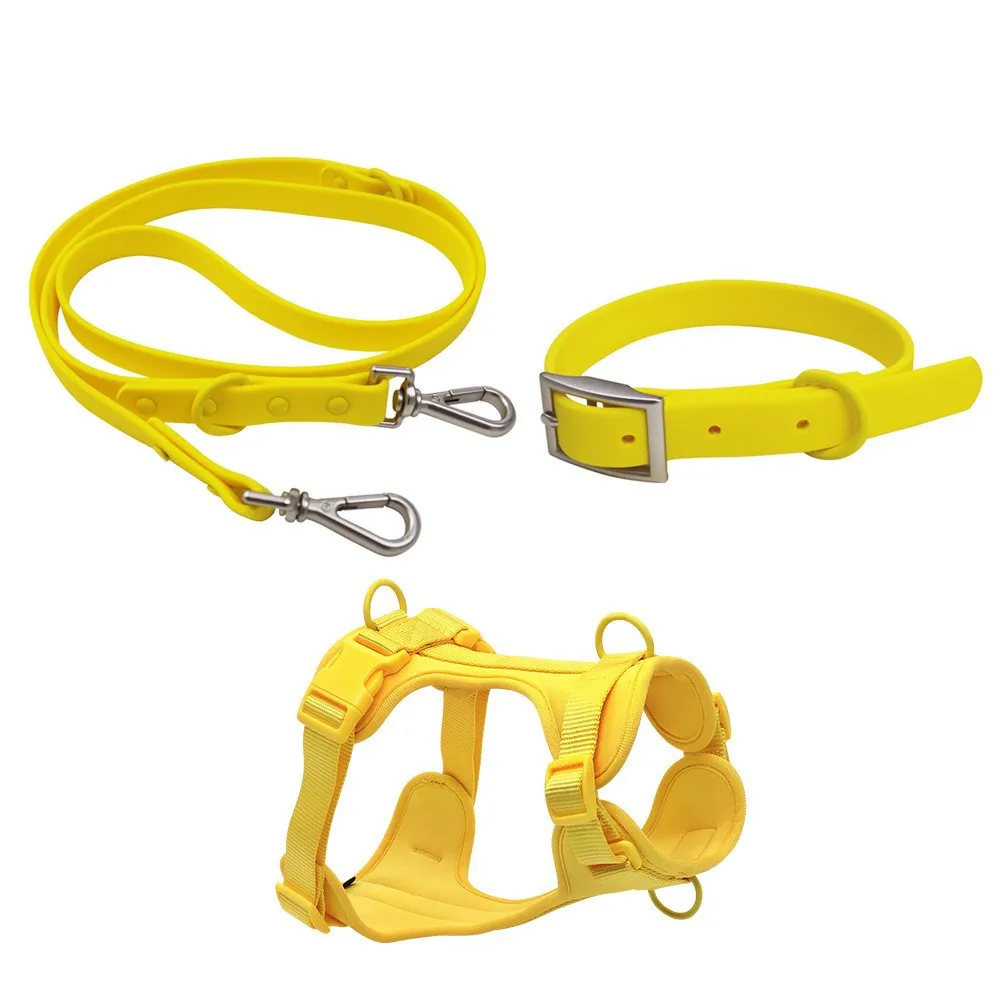 

Wholesale Pet Accessories Pet Collar Leash Harness Set Adjustable Pure Color PVC Dog Harness And Leash Set