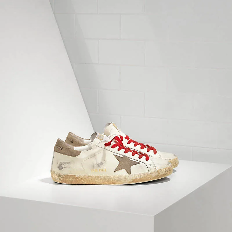 

Goldens Sneakers SUPER STAR in Pelle e Stella in Camoscio WHITE RED LACE gooses Shoes, 20colors