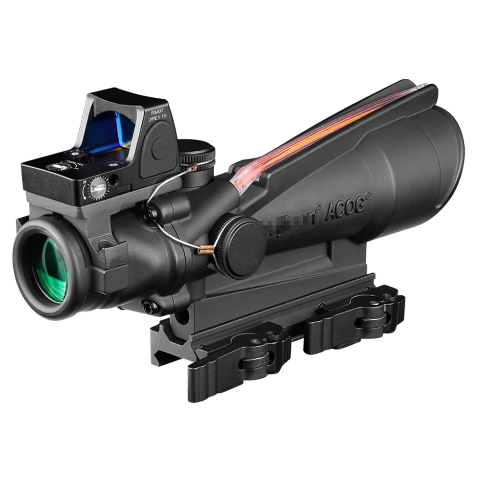 

Tactical ACOG 3.5x35 Tactical Riflescope Real Fiber Optics with RMR Red Dot with QD mount for .223 5.56, Black