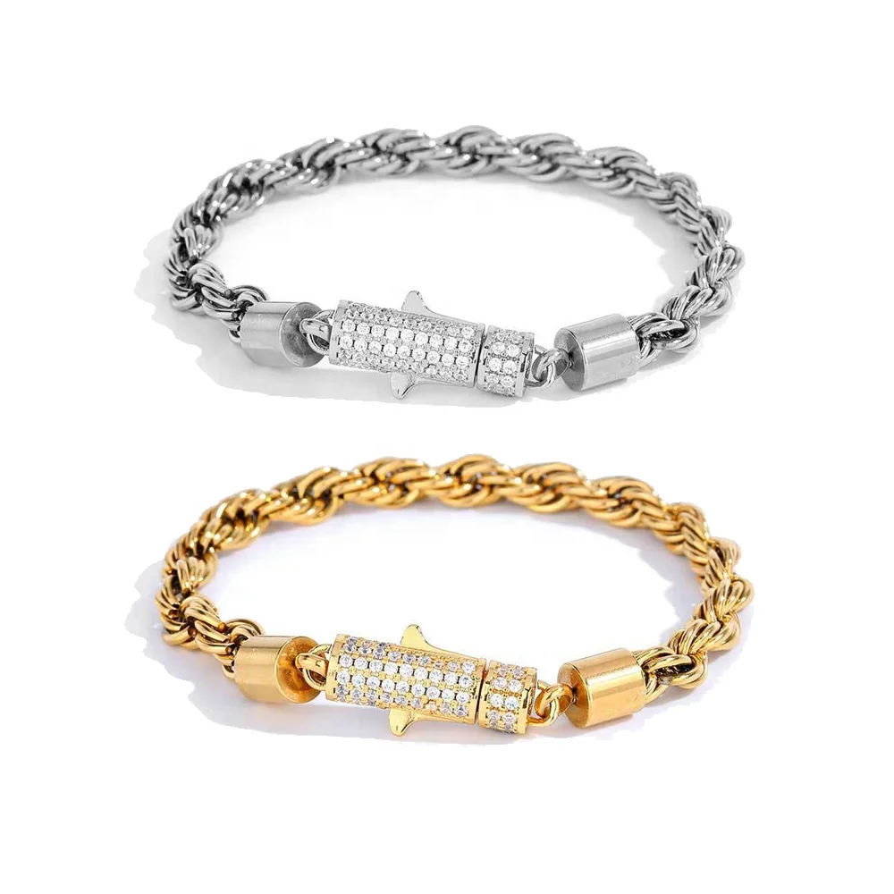 Wholesale Custom 18K Gold Plated Stainless Steel Bracelet 6mm Thick Twisted Rope Chain Punk Style Waterproof Jewelry for Women