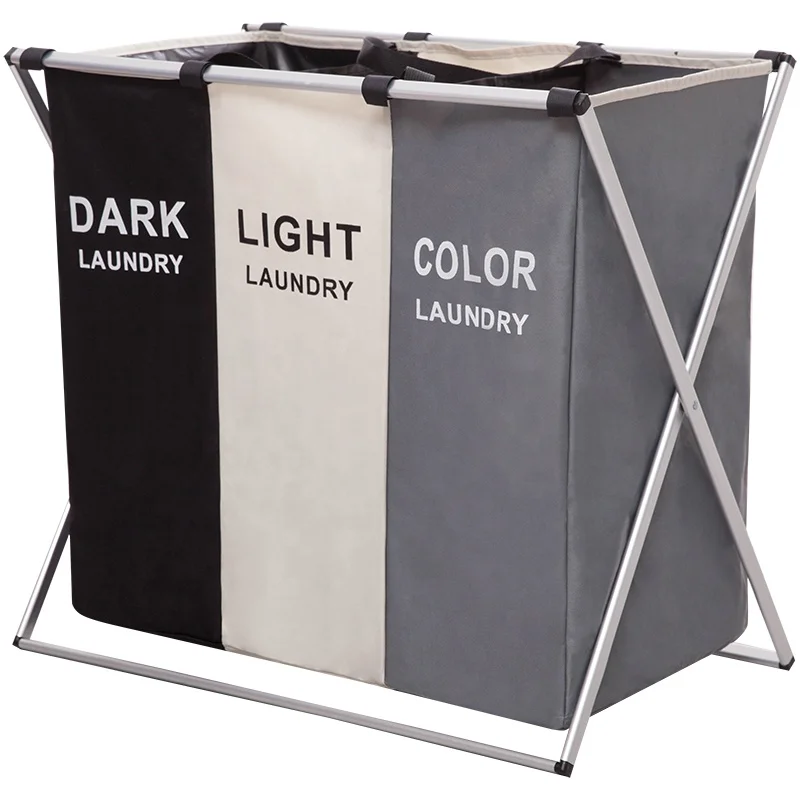 

3-section toilet laundry basket aluminum frame durable bathroom bedroom household dirty clothes laundry basket, White or customized