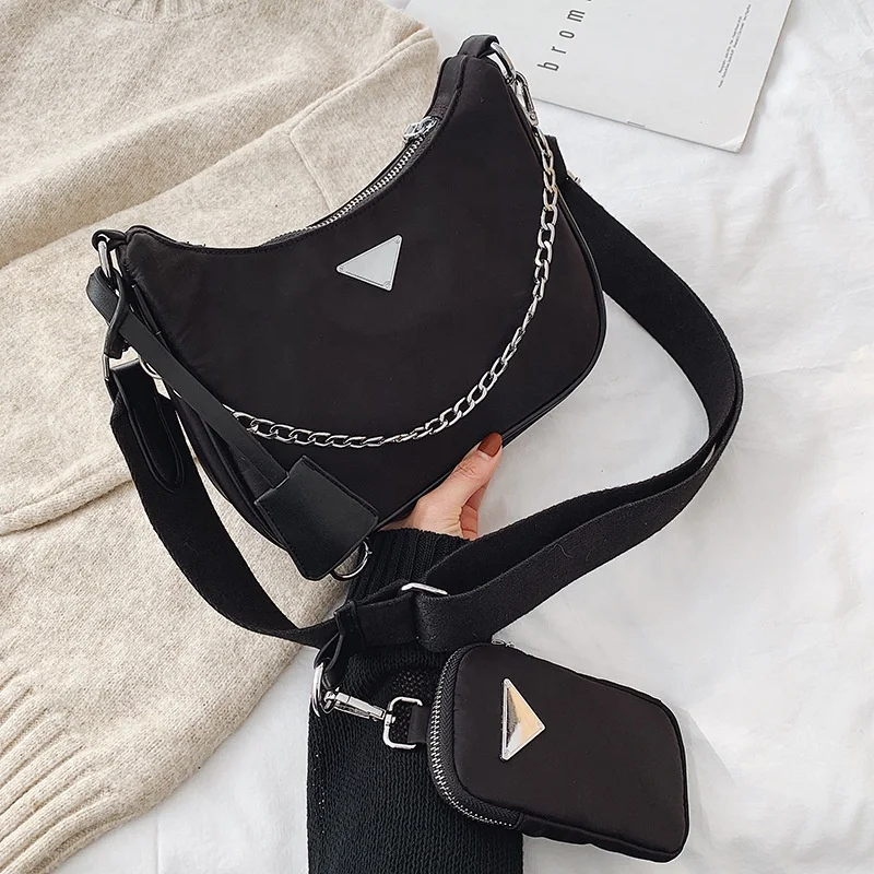 

new style chain two mini purse hobo vintage underarm bags nylon lady single shoulder bag, Customizable