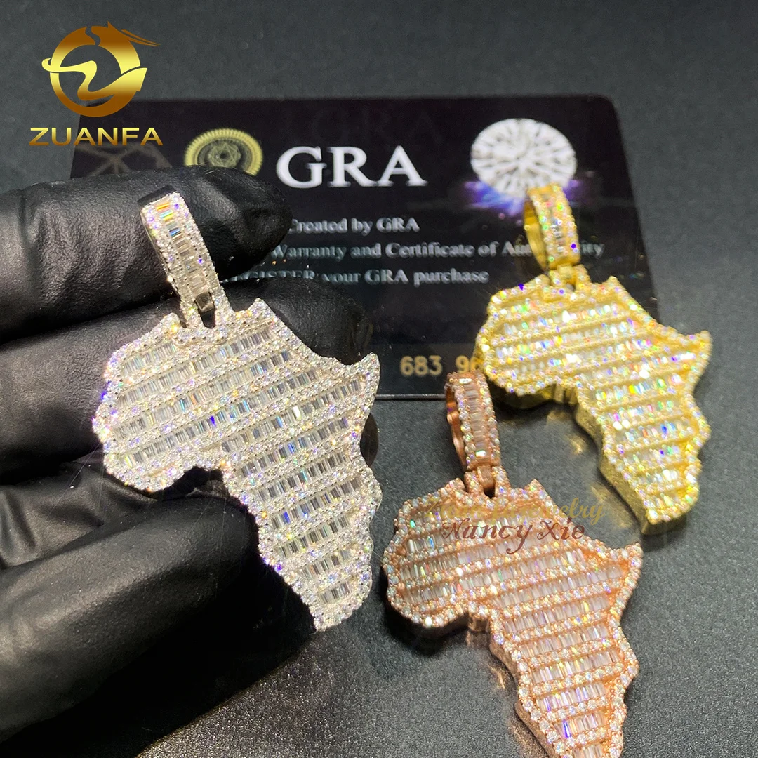 

Fashion moisssanite hip hop jewelry Private 925 silver map Pendant iced out VVS Diamond moissanite Pendant