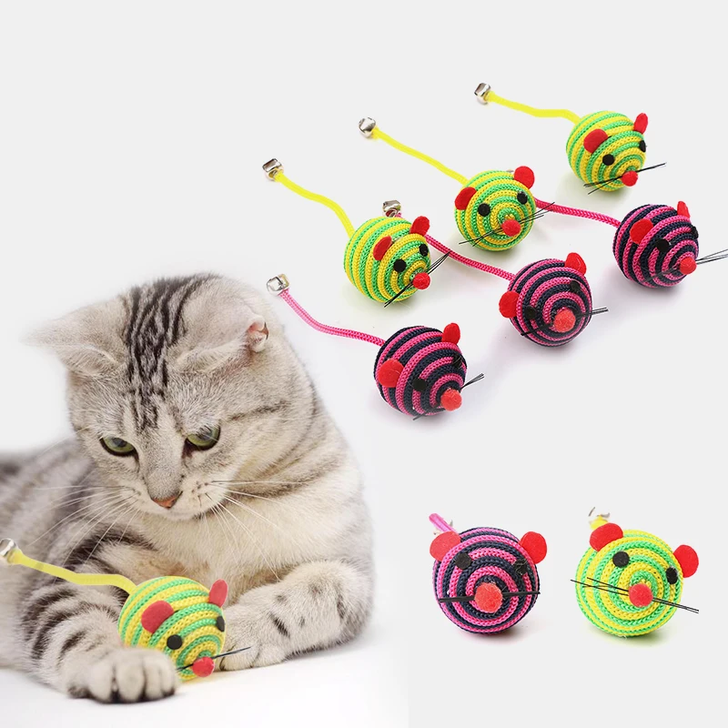 

colorful nylon string rope mouse cat toy with bell