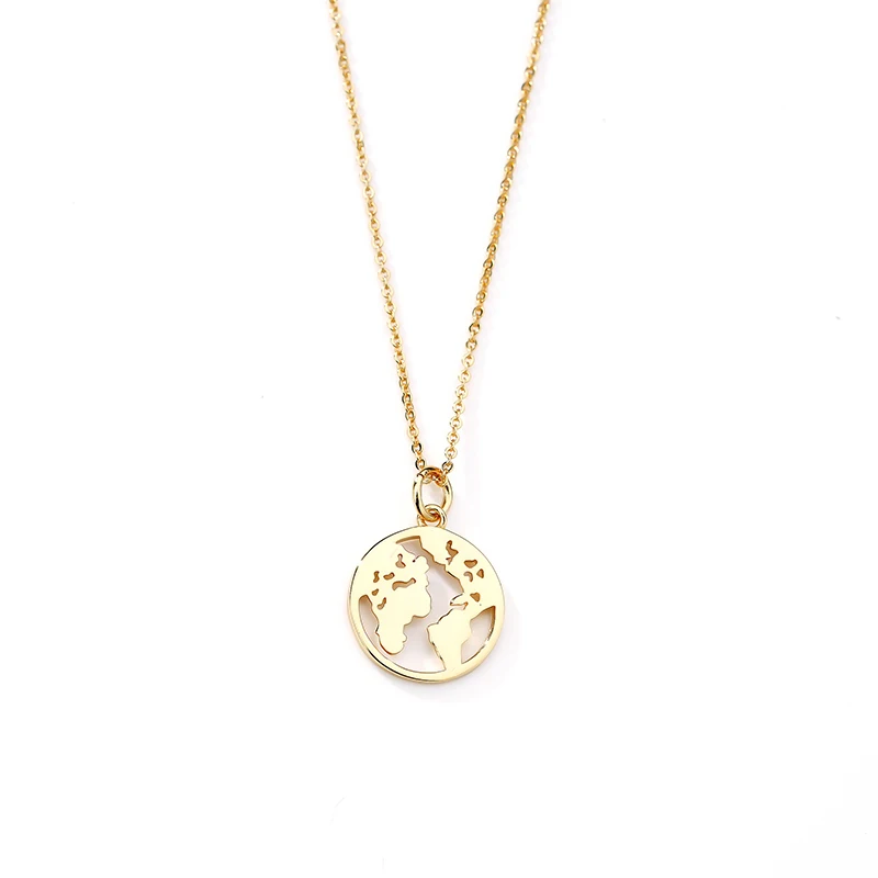 A1158 Fashion 24K Gold Jewelry 925 Sterling Silver World Map Necklace