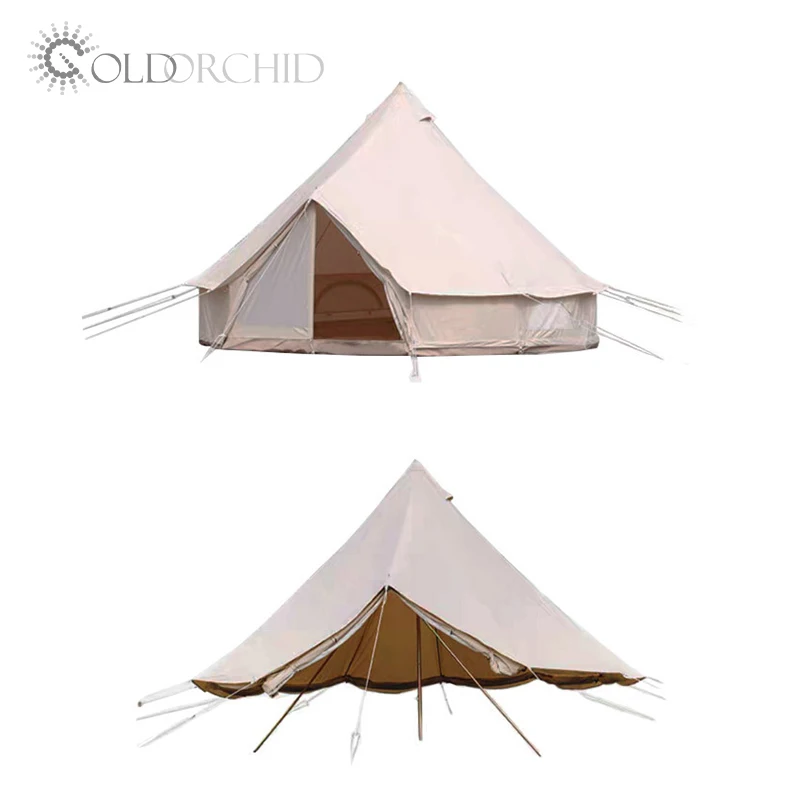 

Wholesale cotton canvas 4m bell tent outdoor teepee yurt glamping camping tent for sale