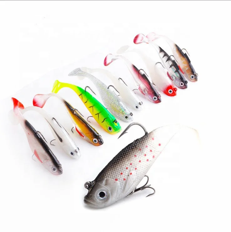 

8cm 10cm 12cm 14cm fishing lure plastic soft lure with lead jig hook and treble hook, 11 colors