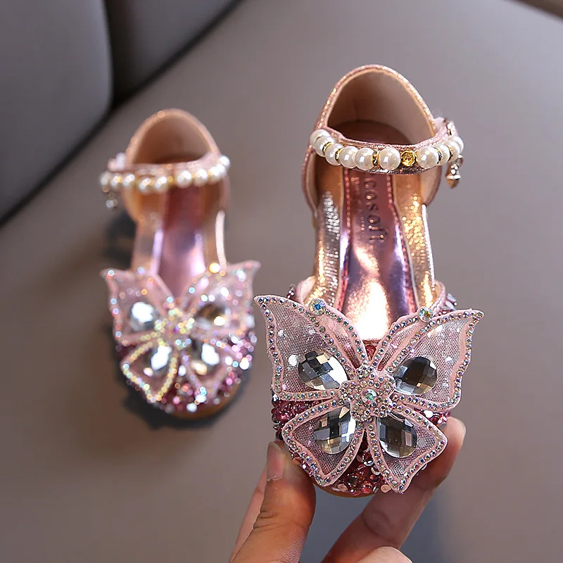 

Flat High Quality Children Girls Fancy Party Shoe children girls flower shoes kids, Gold pink silver