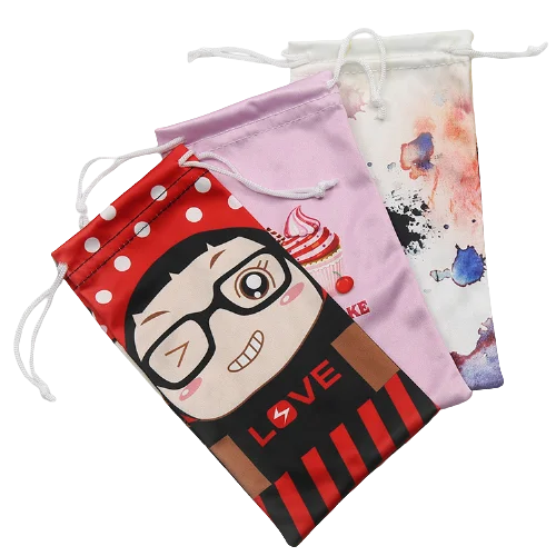 

High Quality Custom Drawstring Pouch Printed Soft Glasses Microfiber Pouch Fabric Sunglasses Bag, Customized color