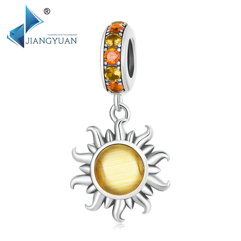 

Jiangyuan new arrival 925 sterling silver shiny sun pendant with yellow glass gemstone for jewelry making