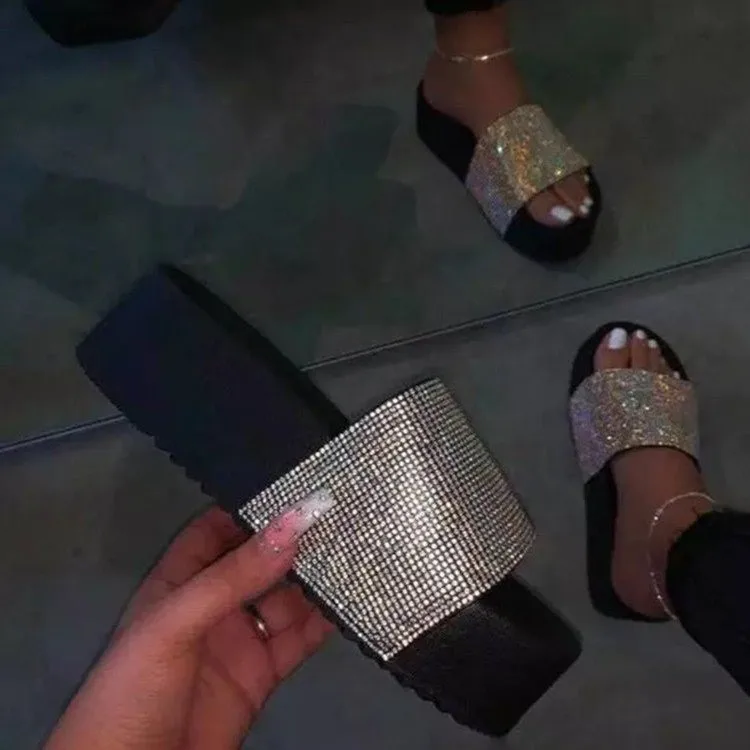 

Summer new platform non-slip diamond-studded ladies sandals and slippers