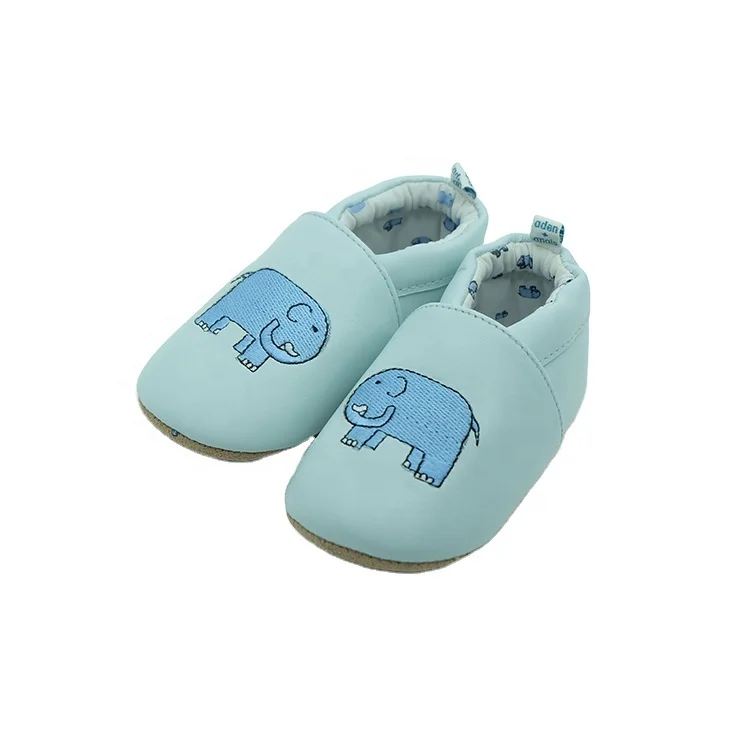 Genuine Leather Elephant Print Light Blue Baby Shoes Soft Sole Baby Moccasins