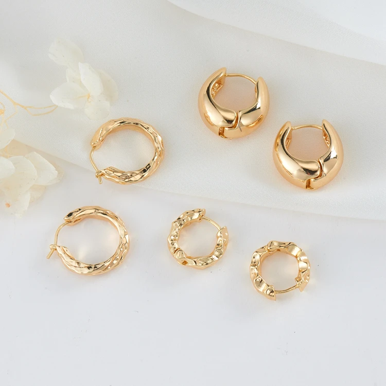 New Product Minimalist Brass  Gold  Hoop Round 14K Color Gold-plated Irregular Geometric Hoop Earrings