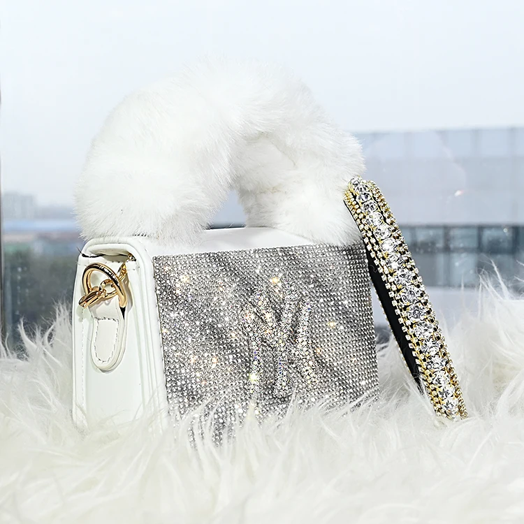 

2021 wholesale diamond matching fur ny purse handbags ny hat and purse set, Customizable