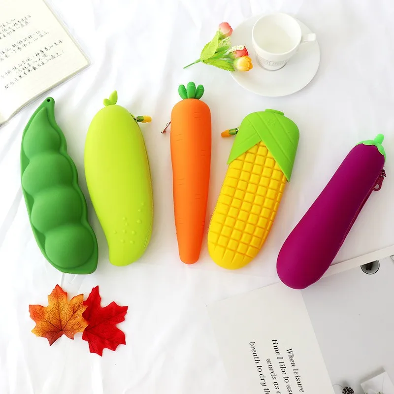 

Multifunction Primary and middle school students waterproof pouch box cartoon fruit vegetable silicone pencil bag