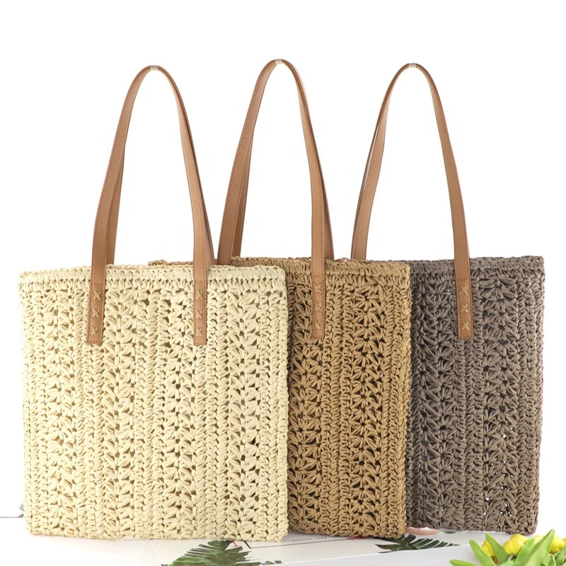 

Ins New Hollow Single Silk Woven Bag Fashion Paper Rope Single-shoulder Bag Straw Bag Casual Women for Beach, Beige / light coffee / grey